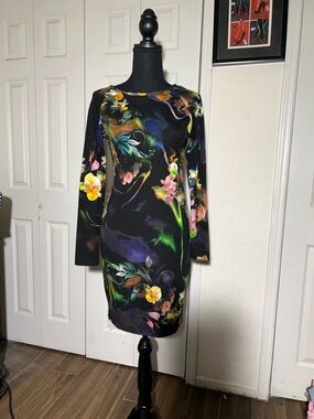 Black Long-Sleeve Floral Sheath Dress